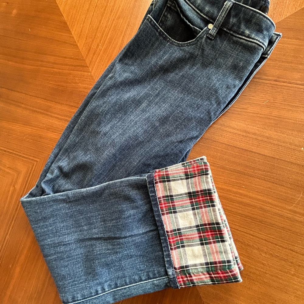 Talbots Straight-leg Jeans with Plaid Cuff Size 14